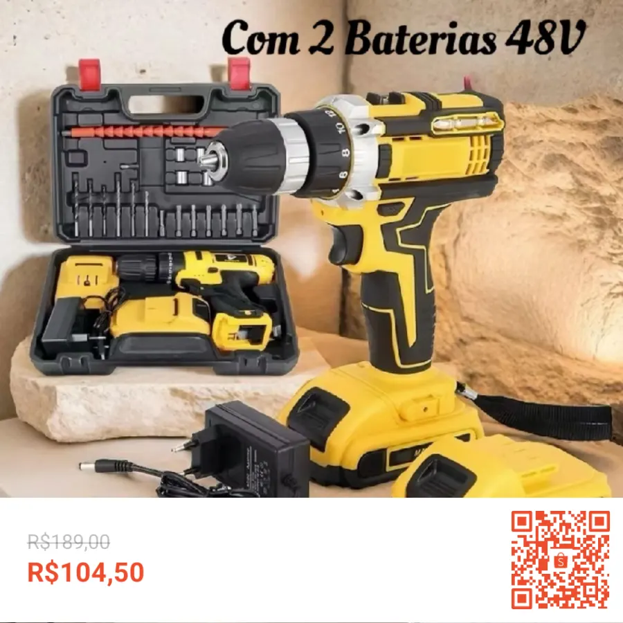 Parafusadeira Furadeira 21V impacto 3 funções Sem Fio 2 Baterias Com Maleta e Acessórios Completo
